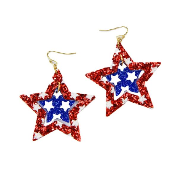 Wholesale Independence Day PU Leather Pentagram Geometric Earrings