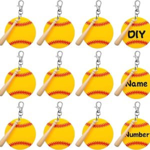 12 baseball acrylic (7.5cm) + 12 3.5cm rotating lobster clasps with 15mm key ring + 12 baseball bats / Yellow baseball