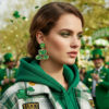 Wholesale St. Patrick's Clover Hat Alloy Oil Drop Diamond Earrings