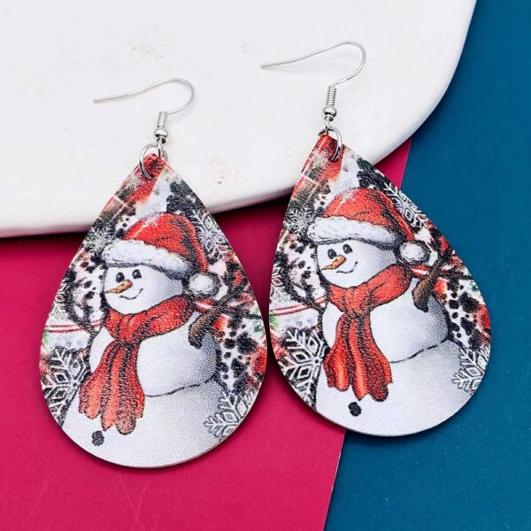 Wholesale Christmas Snowman Snowflake Double Sided Printed Droplet Leather Earrings