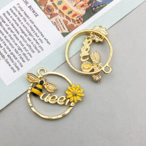 1 dripping oil kc golden yellow flower bee ring pendant 17*17mm-2.1g-16959