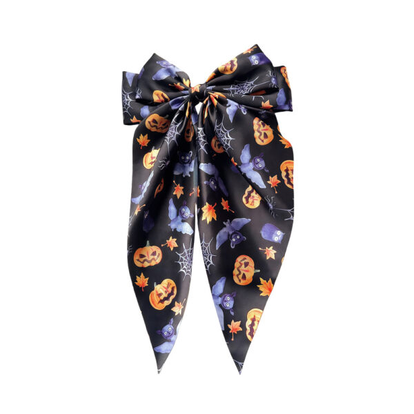 Wholesale Halloween Fabric Printed Pumpkin Head Ghost Spider Web Ribbon Hairpin