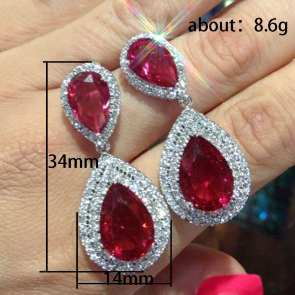 Wholesale Long Water Drop Zircon Imitation Ruby Copper Earrings