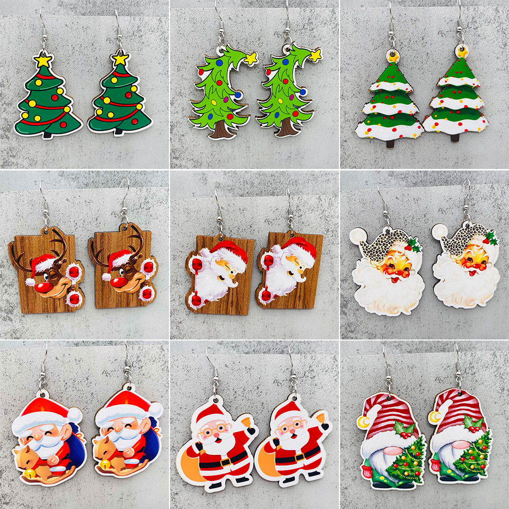 Wholesale Bells Red Car Water op Wooden Earrings