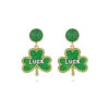 Wholesale St. Patrick's Four-leaf Clover Alloy Oil-drip Diamond LUCK Earrings