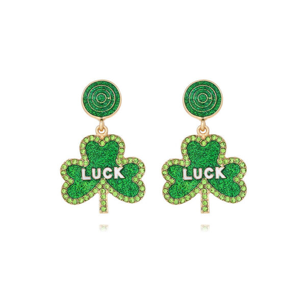 Wholesale St. Patrick's Four-leaf Clover Alloy Oil-drip Diamond LUCK Earrings