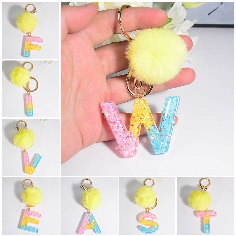 Wholesale English Alphabet Hair Ball Resin Keychain