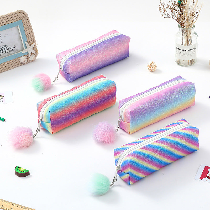 Wholesale Rainbow Glitter lyester Pencil Case