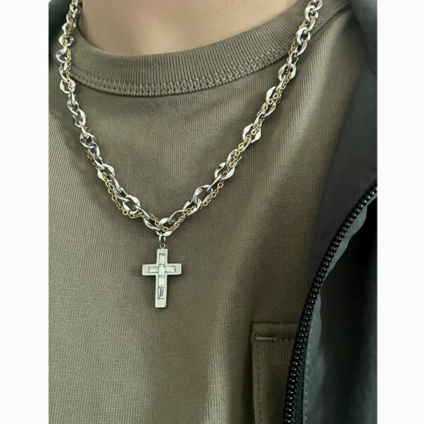Wholesale Titanium Steel Wrap Cross Necklace with Diamonds