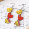 Wholesale Apple Pencil Ruler Heart Wooden Earrings