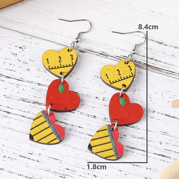Wholesale Apple Pencil Ruler Heart Wooden Earrings