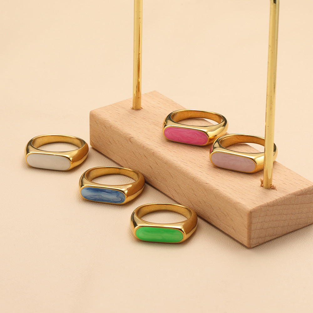 Wholesale Multicolor Oil op Geometric Titanium Steel Gold Plated Ring