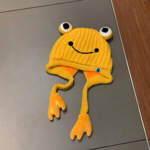 Yellow frog/knitted ear protection hat / One size fits all
