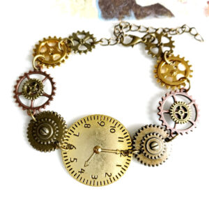 Wholesale Retro Industrial Time Dial Clock Mixed Color Gear Steampunk Alloy Bracelet