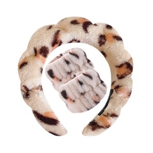 Brown leopard print headband + 2 wrist straps (three elastic seams)