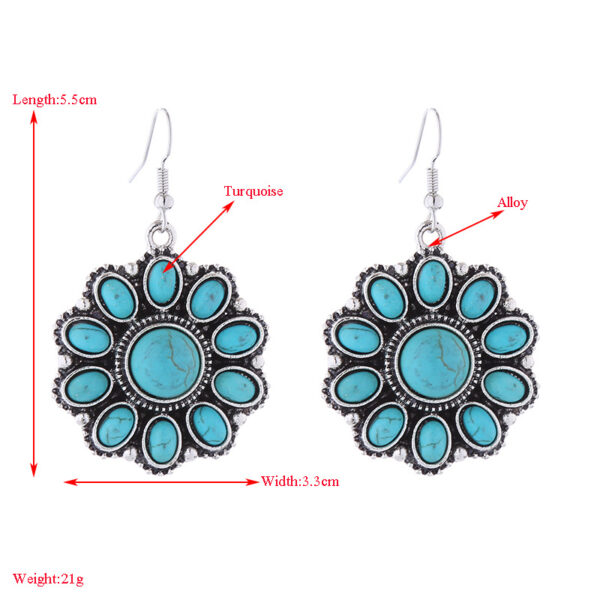 Wholesale Retro Ethnic Style Alloy Inlaid White Turquoise Round Earrings