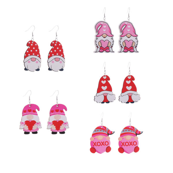 Wholesale Valentine's Day Pink Series Love Hot Air Balloon Dwarf Wooden Earrings