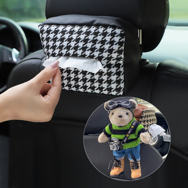 Wholesale Knitting Houndstooth Car Seat Back Hanging Type Leather Tissue Drawer