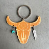 Wholesale Western Cowboy Bullhead Turquoise Feather Vintage wooden keychain