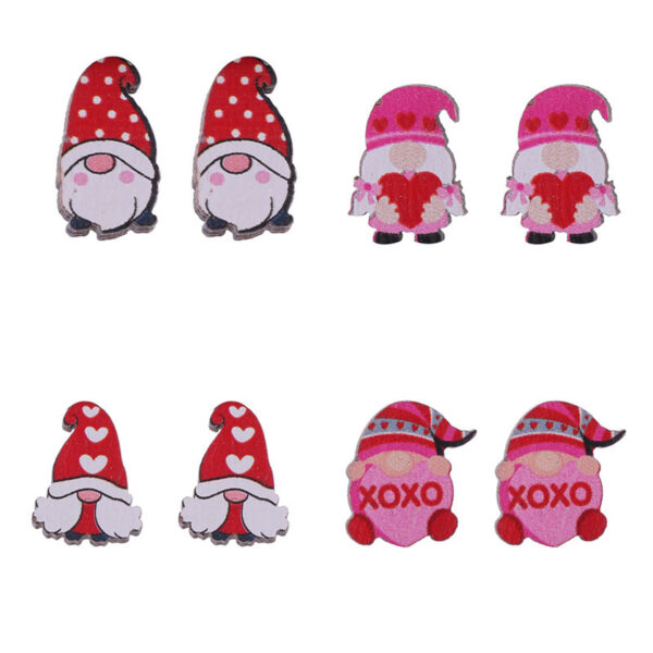 Wholesale Valentine's Day Bear Flowers Red Lips Cartoon Cake Wooden Earrings