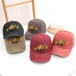Wholesale Kids Washed Fabric Excavator Embroidery Baseball Cap