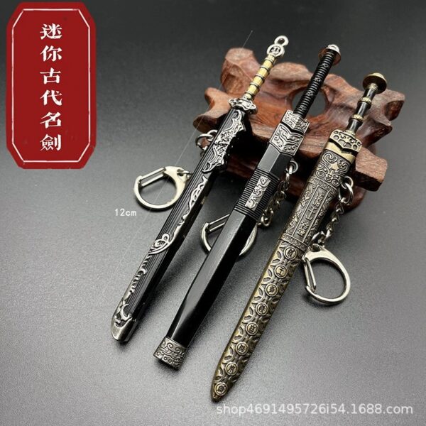 Wholesale Mini Sword Weapon Model with Sheath Embroidered Spring Knife Pendant