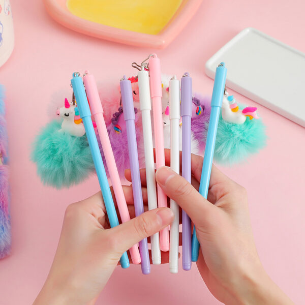 Wholesale Plastic Cartoon Unicorn Fur Ball Ballpoint Pen