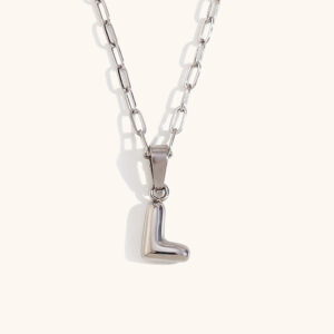 Mini bubble letter paper clip chain necklace-Silver-L