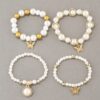 Wholesale Pearl Butterfly Stretch Multilayer Acrylic Bracelet
