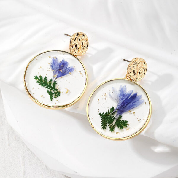 Wholesale Round Tin Foil Drip Glue Dried Flower Pastoral Style Earrings