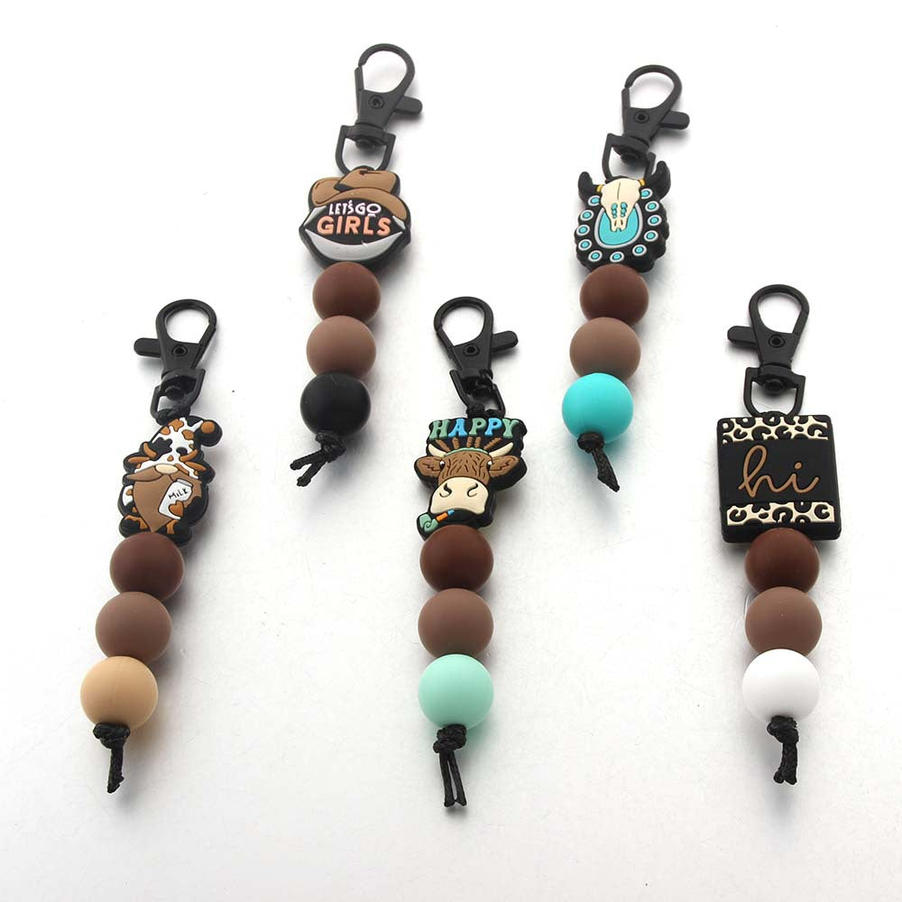 Wholesale Cartoon Animal Dwarf English Letter Bull Head Silicone Bead Keychain