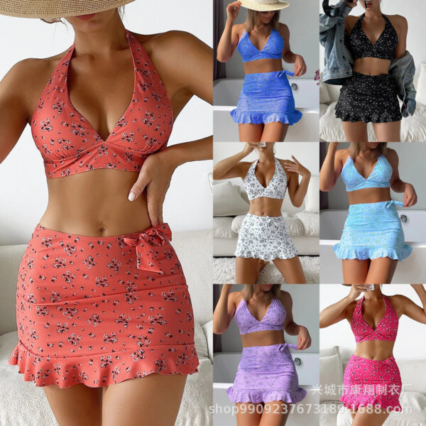 Wholesale Floral Two-piece Polyester Swimwear Three-Piece Set