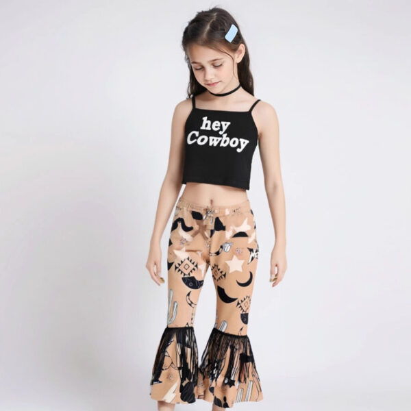 Wholesale Polyester Clothes Letter Suspenders Flared Pants Fashionable Two Piece Set