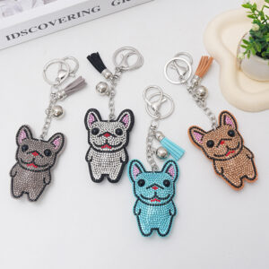 Wholesale 12pcs cartoon fighting dog hot rhinestone keychain