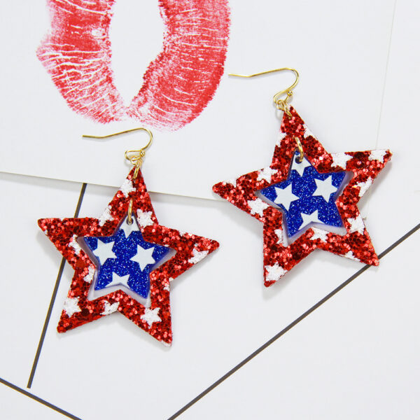 Wholesale Independence Day PU Leather Pentagram Geometric Earrings
