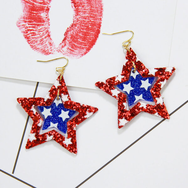 Wholesale Independence Day PU Leather Pentagram Geometric Earrings