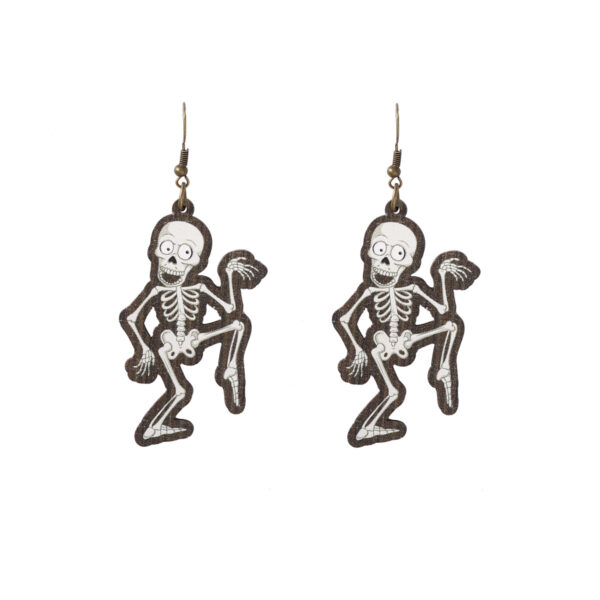 Wholesale Vintage Halloween Wooden Printed Skull Earrings