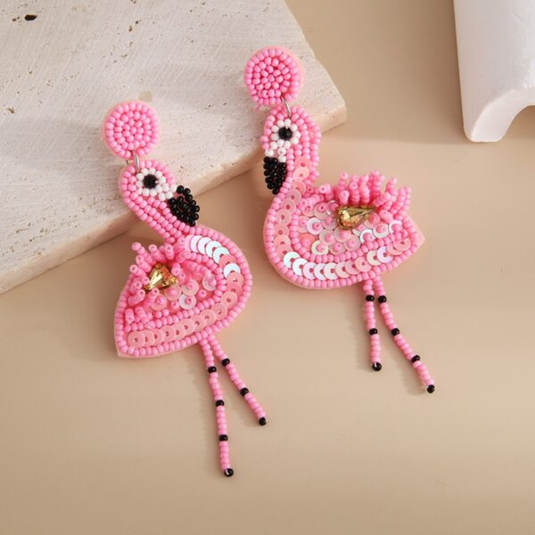 O1CN01y06MEY1q6Js92tMz7_2916055446-0-cib Wholesale Pink Flamingo Fabric Art Rice Beads Handmade Tassel Earrings