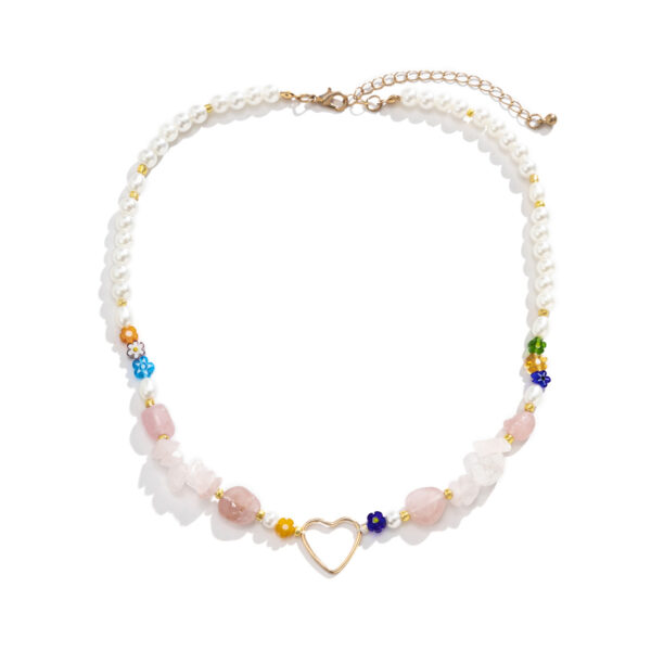 Wholesale Splicing Gravel Imitation Pearl Heart Alloy Necklaces