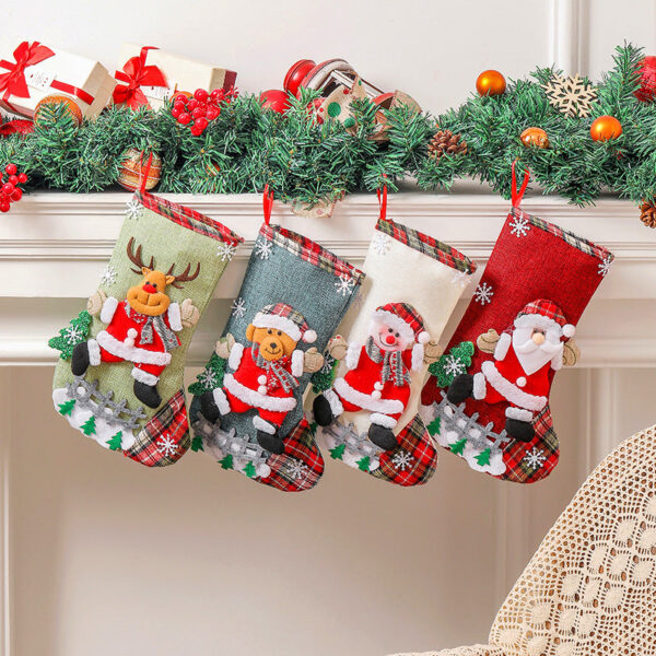 Wholesale Large Size Christmas Stockings Fence Hangings Burlap Gift Bags Christmas Tree Decorations