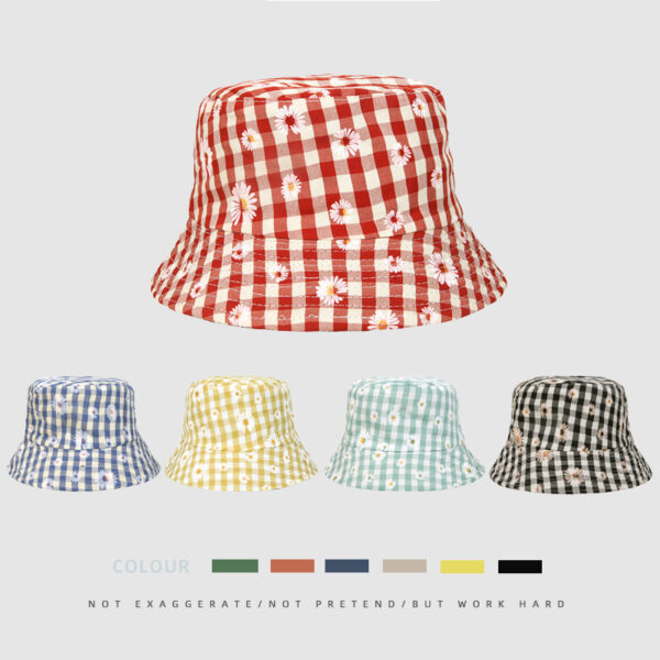 O1CN01y2KHFq1DQgK8GzFli_2924390211-0-cib Wholesale Sunscreen Daisy Plaid Print Polyester Bucket Hat