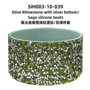 Silver pointed bottom olive green diamond mixed diamond/grey green cup sleeve