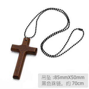 Faceted cross + black bead chain