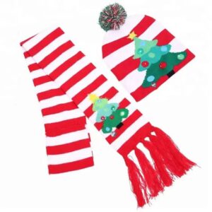 Christmas tree hat scarf set