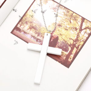 White cross + silver bead chain