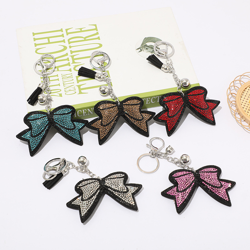 Wholesale creative bow rhinestone keychain cute rhinestone bag tassel pendant