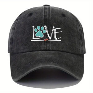 Printed LOVE paw washed baseball cap-Black