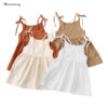 Wholesale Solid Color Cotton and Linen 2 Side Pockets Suspenders Lace-up Children's Suspender Dress
