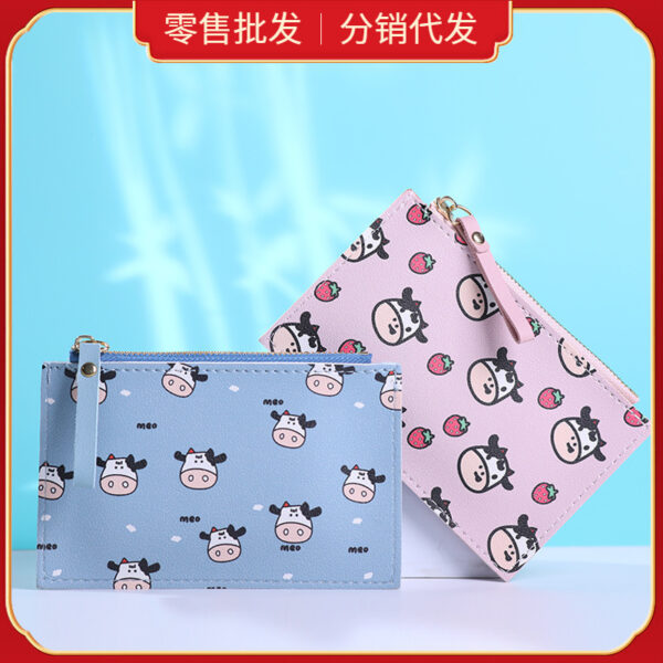 Wholesale Student Cartoon Cow Pattern Female Large Capacity Multi-card Slot PU leather Wallet