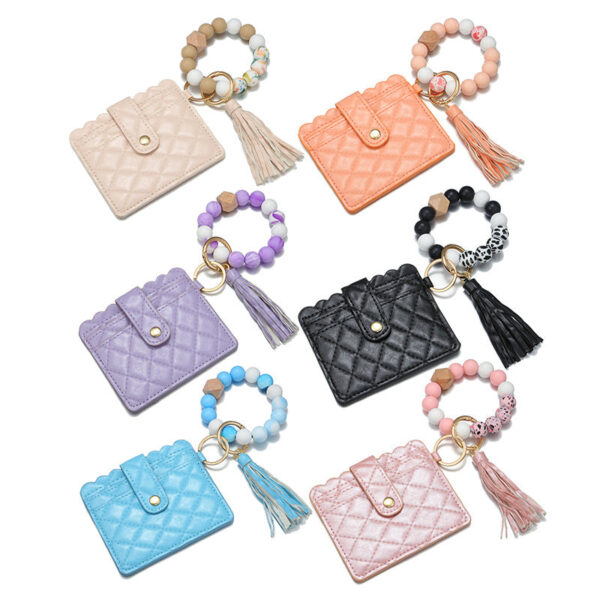 Wholesale Silicone Beaded Card Holder Wrist Keychain